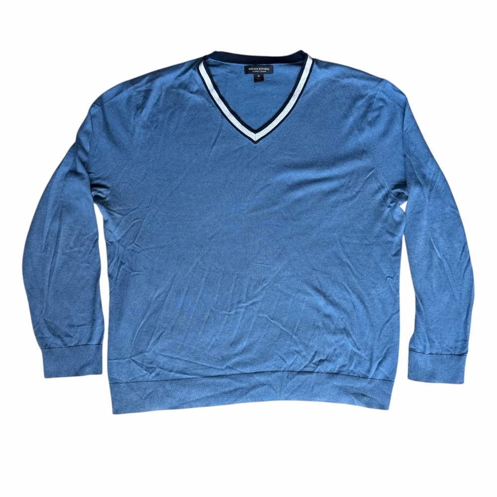 Banana Republic Light Blue V-Neck Sweater Silk Luxury Blend Men's Size XL